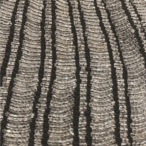 Vintage French Victorian black/silver glass bead bag embossed sterling handles - Picture 2 of 7